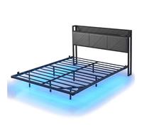 Levede Double Floating Bed Frame Upholstered USB Storage Headboard with LED in Grey Levede Grey Double