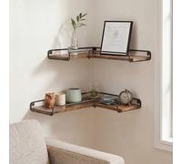 Levede Floating Shelves Set Of 2 L-Shaped Corner Shelves Wall Mounted Brown