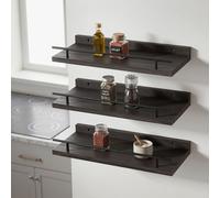 Levede Floating Shelves Set Of 3 Wooden Wall Mounted Shelves Storage Black