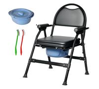 Levede Folding Adjustable Metal Commode Toilet Chair for Disabled in Black Levede Black