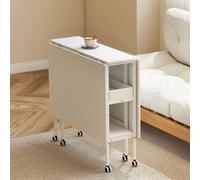 Levede Folding Adjustable Sewing Table, Height 84-102 Cm, Mobile Casters With Brakes, Sturdy Steel Frame, Extra Storage Shelves