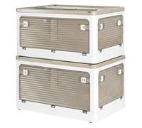 Levede Folding Storage 2x Box Clear Plastic Stackable Clothes Toy Organizer in White Levede White