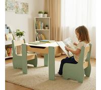 Levede Kids Table And Chair Sets 3-In-1 Toy Storage Sturdy Safe Mdf Green
