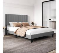 Levede King Bed Frame Metal & Wood Plush Upholstered Mattress Base in Grey Levede Grey King