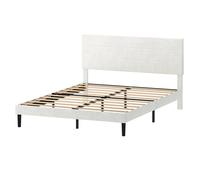 Levede King Bed Frame Upholstered Headboard Platform Velvet Foam White Fabric Levede White King