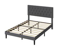 Levede King Bed Frame Upholstered Linen Fabric Soft Foam Headboard Wooden in Grey Levede Grey King
