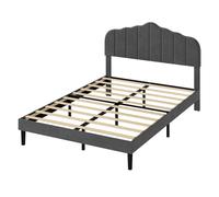 Levede King Upholstered Bed Frame Linen Platform Base Scalloped Headboard in Grey Levede Grey King