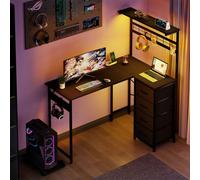 Levede L-Shaped Gaming Desk Office Computer Table Power Socket Led Drawers