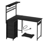 Levede L-Shaped Gaming Desk Office Computer Table Power Socket LED Drawers in Black Levede Black