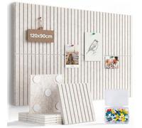 Levede Large Cork Board Alternative, 120x90cm Felt Bulletin Board, 12 Pack Self Adhesive Pin Board Wall Tiles, Acoustic Notice Board with 50 Push Pins & 96 Adhesive Tabs, Beige