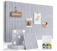 Levede Large Cork Board Alternative, 120x90cm Felt Bulletin Board, 12 Pack Self Adhesive Pin Board Wall Tiles, Acoustic Notice Board with 50 Push Pins & 96 Adhesive Tabs, Grey
