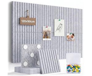 Levede Large Cork Board Alternative, 120x90cm Felt Bulletin Board, 12 Pack Self Adhesive Pin Board Wall Tiles, Acoustic Notice Board with 50 Push Pins & 96 Adhesive Tabs, Grey