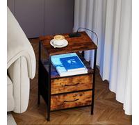 Levede Led Bedside Table 2 Drawers Usb Ports Sofa End Table In Brown Black
