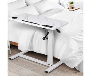 Levede Mobile Sit Stand Over Bed Desk USB White