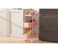 Levede Multi-Tier Metal Storage Trolley with Pull-Out Baskets: 3-Tier/Pink