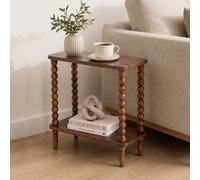 Levede Narrow Side Table 2 Tier Storage Mdf End Table Rubber Wood Legs Brown