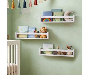 Levede Nursery Book Shelves Kids Wall Floating Shelf White Solid Wood 3 Pack