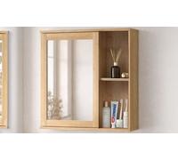 Levede Oak Finish Wall Mounted Mirror Cabinet with Open Shelves