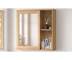 Levede Oak Finish Wall Mounted Mirror Cabinet with Open Shelves