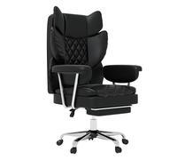 Levede Office Desk Chair Big & Tall for Heavy People with Footrest PU in Black Levede Black