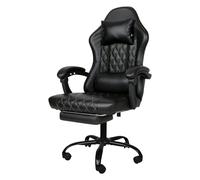 Levede Office Desk Chair PU Gaming Recliner Adjustable Height Swivel Black