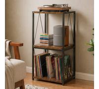 Levede Record Player Stand, Side Table with Vinyl Storage, 3-Tier, Wood, Brown Levede Brown