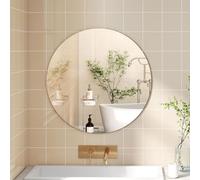 Levede Round Bathroom Mirror, 40cm Circle Mirror Brushed Frame Wall Mirror Metal Framed with Dovetail Hook 3.5mm Tempered HD Glass for Makeup Bedroom Living Room Entryway, Gold