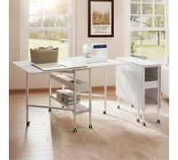 Levede Sewing Table Foldable Craft With Grid,adjustable Height,storage,white