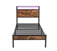 Levede Single Bed Frame Platform Storage Headboard Charging Station LED Light in Brown Levede Brown Single