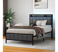 Levede Single Bed Frame Upholstered Headboard Metal Base Led Usb Lights