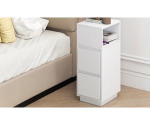 Levede Slim Bedside and Side Tables: Levede Slim Bedside Table with 2 Drawers in White