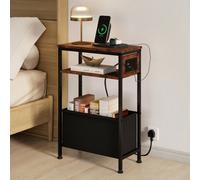 Levede Slim Side Table With Charging Station Storage Narrow End Table Sofa