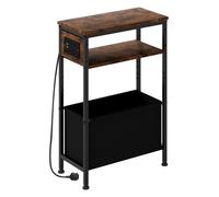 Levede Slim Side Table with Charging Station Storage Narrow End Table Sofa in Brown Levede Brown