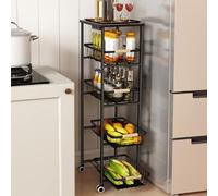 Levede Stackable Metal Wire Storage Baskets with Wheels, Multi-Layer Kitchen Organizer Cart with Pull-Out Drawer, Freestanding Vegetable Fruit Rack for Pantry & Home Use