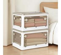 Levede Storage Boxes with Lids, 55L*2 Pack Plastic Box with Doors, Stackable Storage Drawers with Wheels, Foldable Large Organiser Boxes Clothes Container for Home Office Garage