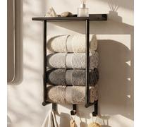 Levede Towel Rack Wall Mounted Shelf Bathroom Storage Holder With Hooks
