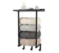 Levede Towel Rack Wall Mounted with Shelf & 3 Hooks - 16cm Deep for Small Bathroom, Holds Multiple Towels, Carbon Steel Towel Holder, Matte Black
