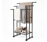 Levede Towel Rail Metal Rack With Basket 3-Tier Storage Anti-Slip,Black | Metal Frame, 3-Tier Freestanding Towel Rail, Bottom Storage Basket, Anti-Slip Adjustable Feet, Rust-Proof, Bathroom Organiser