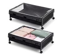 Levede Underbed Storage on Wheels Storage Boxes with Lid Metal Frame 2 Pack, Under Bed Shoe Storage Visible Storage for Clothes Shoes Toys Blankets