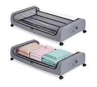Levede Underbed Storage on Wheels Storage Boxes with Lid Metal Frame 2 Pack, Under Bed Shoe Storage Visible Storage for Clothes Shoes Toys Blankets