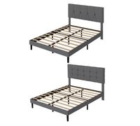 Levede Upholstered Bed Frame Linen Fabric With Tufted Headboard Double King - Cozyback-Double
