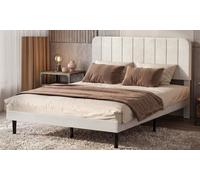 Levede Upholstered Bed Frame with Storage and Adjustable Headboard: Adjustable Headboard Double Bed Frame/Dark Grey