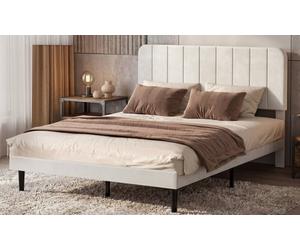 Levede Upholstered Bed Frame with Storage and Adjustable Headboard: Upholstered Headboard King Bed Frame/White