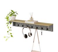 Levede Wall Mounted Coat Rack with Shelf, 7 Double Coat Hooks, 80cm Hallway Coat Hooks Wall Mounted, Coat Rack with Shelf for Entryway, Hallway, Bedroom, Grey & Oak