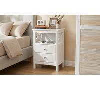 Levede White Bedside Tables with Modern Storage Design: Narrow White Bedside Table with Drawer and Shelves