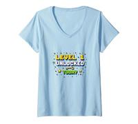 Level 1 Unlocked Today Retro Gaming Achievement V-Neck T-Shirt, Women, Baby Blue, XXL