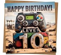 Level 10 Birthday Card for Gamers - Happy 10th Birthday Gaming Controller Design - 145mm x 145mm Square Card with Kraft Envelope - Blank Inside for Kids, Son, Grandson