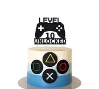 Level 10 Unlocked Cake Topper 10th Birthday Cake Topper Video Game Controller Theme Cake Decorations Party Supplies