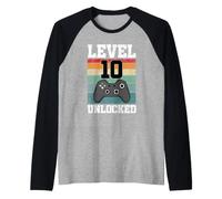 Level 10 Unlocked Funny 10 Year Old Gamer 10th Birthday Raglan Baseball Tee
