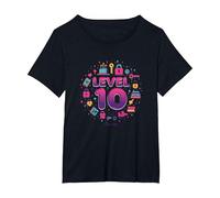 Level 10 Unlocked: Milestone Birthday Achievement T-Shirt, Women's Plus, Black, 5X